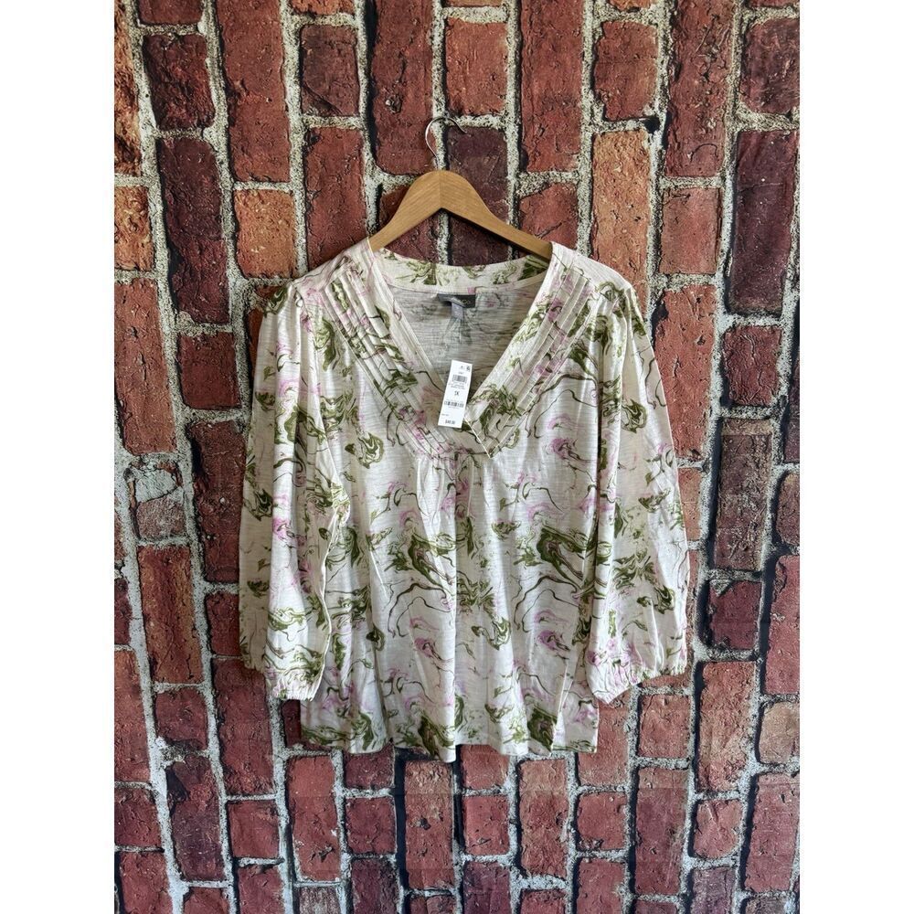 Style & Co Womens White Floral Pattern Long Sleeve Blouse Size 1X NWT